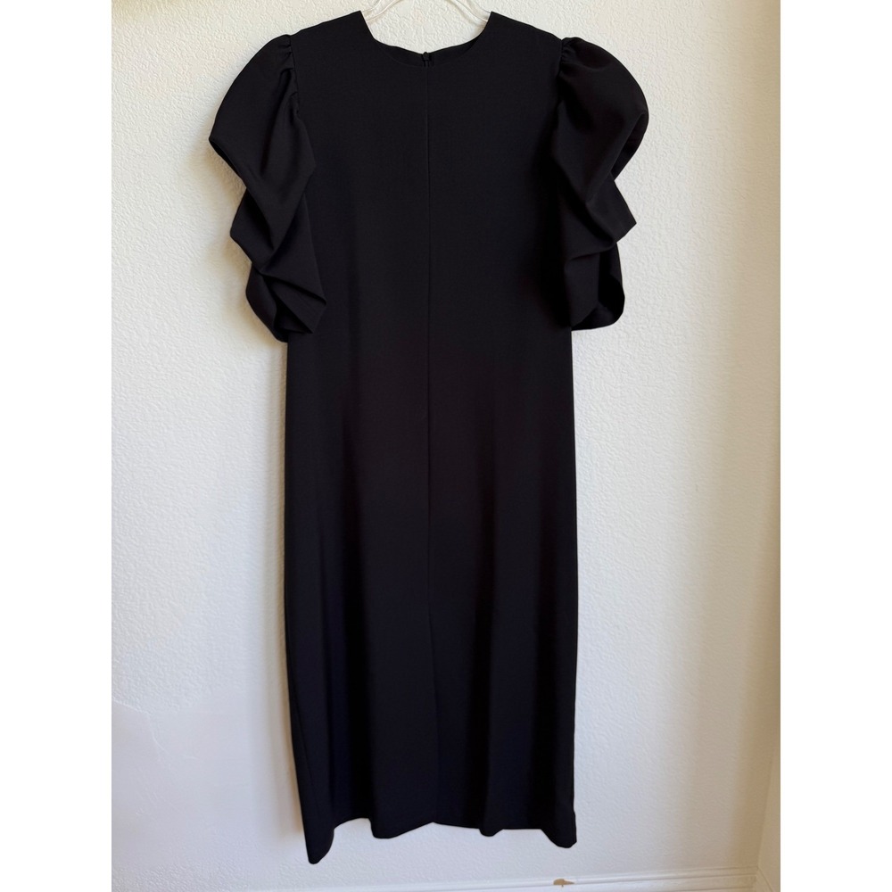 Kate‎ Hawk Black Midi Dress Puff Sleeve Cocktail Party Career Women's Size S
